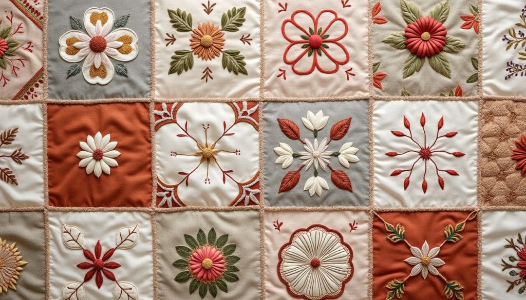 Broderie sur un quilt : ce qui s&rsquo;accorde