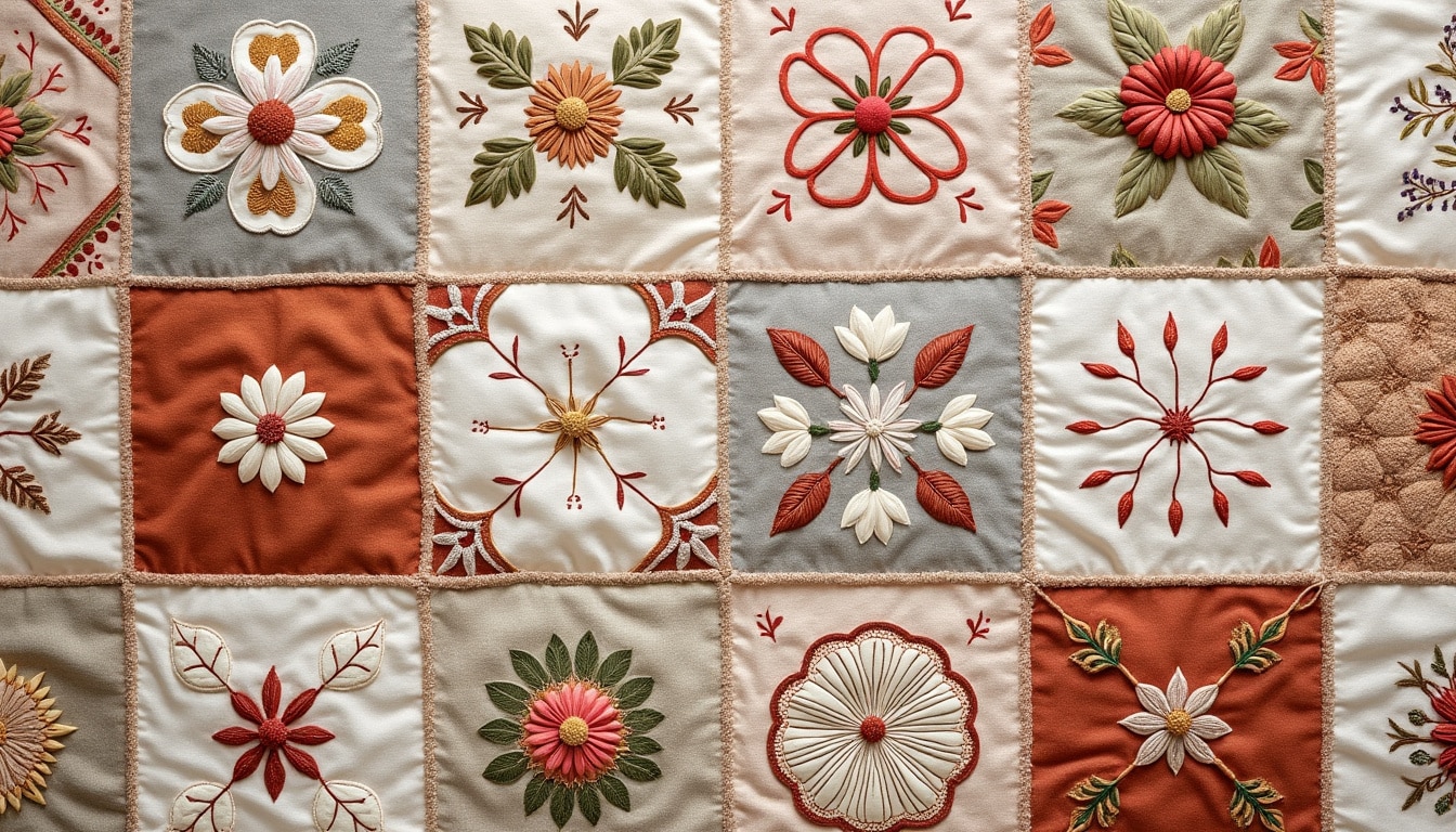 Broderie sur un quilt : ce qui s&rsquo;accorde